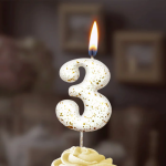 Свеча Цифра, 3 Золотые брызги, на шпажке, Белый, Металлик, 4,3 + 5,2 см, 1 шт. с держат., 5643