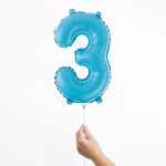 Шар с клапаном (16''/41 см) Мини-цифра, 3, Голубой, Матовый, 1 шт., 23403