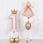 Шар (49''/124 см) Цифра, 1 Золотая корона, Розовый, 1 шт. в уп., 23374