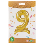 Шар (32''/81 см) Цифра на подставке, 9, Золото, 1 шт. в уп., 24129