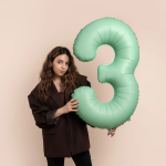 Шар (40''/102 см) Цифра, 3 Slim, Мятный, Матовый, 1 шт. в уп., B901913MM