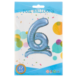 Шар (32''/81 см) Цифра на подставке, 6, Голубой, 1 шт. в уп., 24156