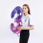 Шар (34''/86 см) Цифра, 3 Сияющий космос, Сиреневый, Градиент, 1 шт. в уп., 131023