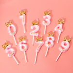 Свеча Цифра, 1 Золотой бант, на шпажке, Розовый, Металлик, 2,3*5,7 + 4 см, 1 шт. с держат., 802821