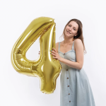 Шар (40''/102 см) Цифра, 4, Белое золото, Металлик, 1 шт. в уп., 24024