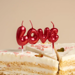Свеча Надпись Love, Красный, Металлик, 1 шт. с держат., 803262
