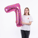 Шар (34''/86 см) Цифра, 7 Золотые короны, Розовый, 1 шт. в уп., 131107