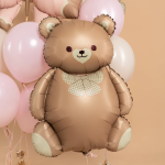 Шар (35''/89 см) Фигура, Мишка с бантом, Коричневый, Сатин, 1 шт. в уп., 26011P