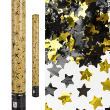 Пневмохлопушка (24/60 см), Звездные искры, Звезды фольга, Золото/Черный, 1 шт., 823166