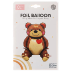 Шар (20''/51 см) Фигура 3D, Сидячий мишка с сердцем, 1 шт. в уп., 24399