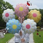 Шар (21''/53 см) Цветок, Ромашка, Золотые лепестки, Голубой, 1 шт., 23866