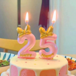 Свеча Цифра, 5 Золотой бант, на шпажке, Розовый, Металлик, 3,4*5,7 + 4 см, 1 шт. с держат., 802825