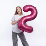 Шар (34''/86 см) Цифра, 2, Бордовый, Сатин, 1 шт. в уп., 131062V