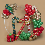 Шар (59''/150 см) Фигура, Леденец трость с бантом, Красный/Золото, 1 шт., 25035