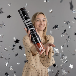 Пневмохлопушка (12/30 см), Лучший В Мире, №1, Звезды фольга, Черный/Серебро, Металлик, 1 шт., 723042