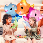 Шар (32''/81 см) Фигура, Динозаврик Трицератопс, Голубой, 1 шт., 901858AB