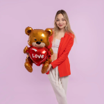 Шар (20''/51 см) Фигура 3D, Сидячий мишка с сердцем, 1 шт. в уп., 24255