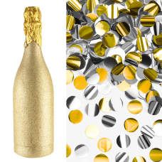 Пневмохлопушка (12/30 см), Бутылка Шампанское, Круги фольга, Золото/Серебро, 1 шт., 723039