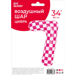 Шар (34''/86 см) Цифра, 7 Клеточки, Розовый/Фуше, 1 шт. в уп., 26647