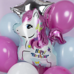 Шар (31''/79 см) Фигура, Милый единорог, С Днем Рождения, Розовый, 1 шт., 15233