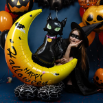 Шар 3D (49''/124 см) Фигура на подставке, Кошка на луне, 1 шт. в уп., 24356