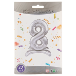 Шар (32''/81 см) Цифра на подставке, 8, Серебро, 1 шт. в уп., 24138