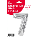 Шар (40''/102 см) Цифра, 7, Серебро, Металлик, 1 шт. в уп., 26497