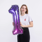 Шар (34''/86 см) Цифра, 1 Сияющий космос, Сиреневый, Градиент, 1 шт. в уп., 131021