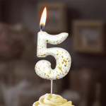 Свеча Цифра, 5 Золотые брызги, на шпажке, Белый, Металлик, 4,3 + 5,2 см, 1 шт. с держат., 5645