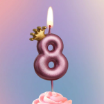 Свеча Цифра, 8 Золотая корона, на шпажке, Ярко-розовый, Металлик, 4*5,5 + 4 см, 1 шт. с держат., 4778