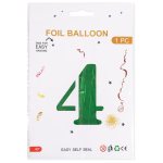 Шар (40''/102 см) Цифра, 4, Зеленый, Металлик, 1 шт. в уп., 27374