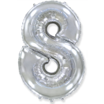 Шар (40''/102 см) Цифра, 8, Серебро, 1 шт. в уп., 901768PP