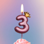 Свеча Цифра, 3 Золотая корона, на шпажке, Ярко-розовый, Металлик, 4*5,5 + 4 см, 1 шт. с держат., 4773