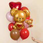 Шар (12''/30 см) Мини-фигура, Плюшевый мишка с сердцем, 1 шт., 902856