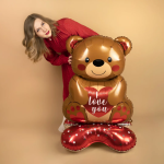 Шар 3D (58''/147 см) Фигура на подставке, Мишка с сердцем, 1 шт. в уп., 23839