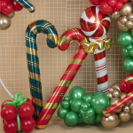 Шар (59''/150 см) Фигура, Леденец трость с бантом, Красный/Золото, 1 шт., 25035