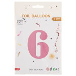 Шар (40''/102 см) Цифра, 6, Розовый, Матовый, 1 шт. в уп., 24106
