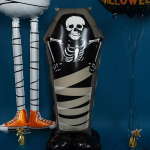 Шар 3D (51''/130 см) Фигура на подставке, Скелет в гробу, Черный, 1 шт. в уп., 24698