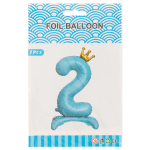 Шар (32''/81 см) Цифра на подставке, 2 Золотая корона, Голубой, 1 шт. в уп., 24202