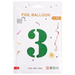 Шар (40''/102 см) Цифра, 3, Зеленый, Металлик, 1 шт. в уп., 27373