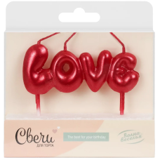 Свеча Надпись Love, Красный, Металлик, 1 шт. с держат., 803262