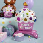 Шар 3D (35''/89 см) Фигура на подставке, Кекс на День Рождения, Розовый, 1 шт., 20011