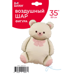 Шар (35''/89 см) Фигура, Мишка с бантом, Бежевый/Розовый, Сатин, 1 шт. в уп., 26012P