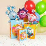 Шар с клапаном (17''/43 см) Мини-фигура, Смешарики, Крош, 5 шт. в уп., 515114