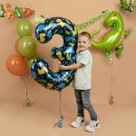 Шар (34''/86 см) Цифра, 3 Динозавры, 1 шт. в уп., 24813