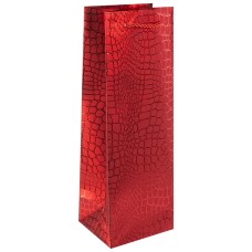 Пакет подарочный для вина, 210гр, Кожа крокодила, Красный, Металлик, 35*12*10 см, 1 шт., 504888