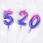 Свеча Цифра, 2 Сияющий космос, на шпажке, Градиент, 6 + 3 см, 1 шт. с держат., 802902