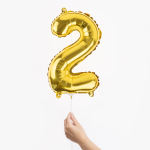 Шар с клапаном (16''/41 см) Мини-цифра, 2, Золото, Металлик, 1 шт., R3172