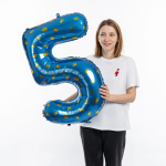 Шар (34''/86 см) Цифра, 5 Золотые короны, Голубой, 1 шт. в уп., 131115
