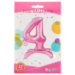Шар (32''/81 см) Цифра на подставке, 4, Розовый, 1 шт. в уп., 24144